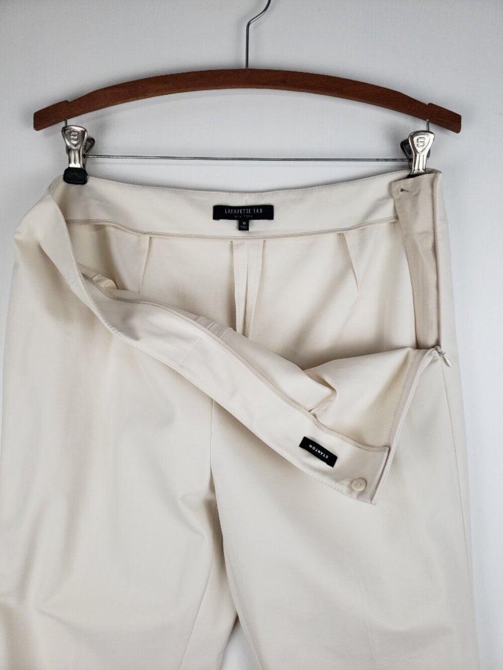 Lafayette 148 New York Stanton Slim Leg Ankle Pant Ivory Khaki Stretch Womens 10 - Picture 6 of 10